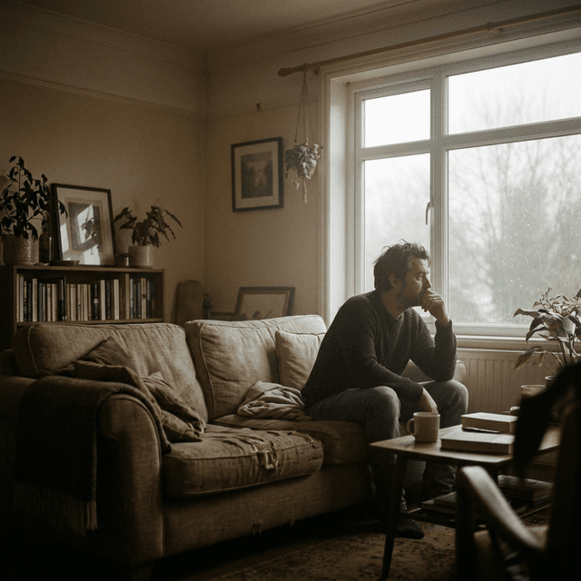 Nachdenklicher Mann auf Sofa